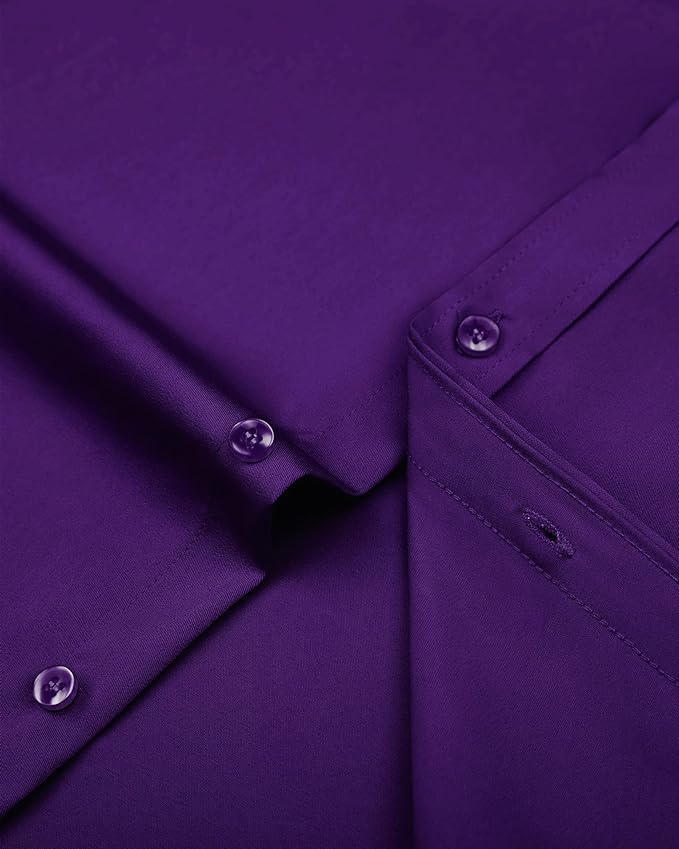J.VER Men's Dress Shirts Solid Long Sleeve Stretch Wrinkle-Free Formal Shirt Business Casual Button Down Shirts