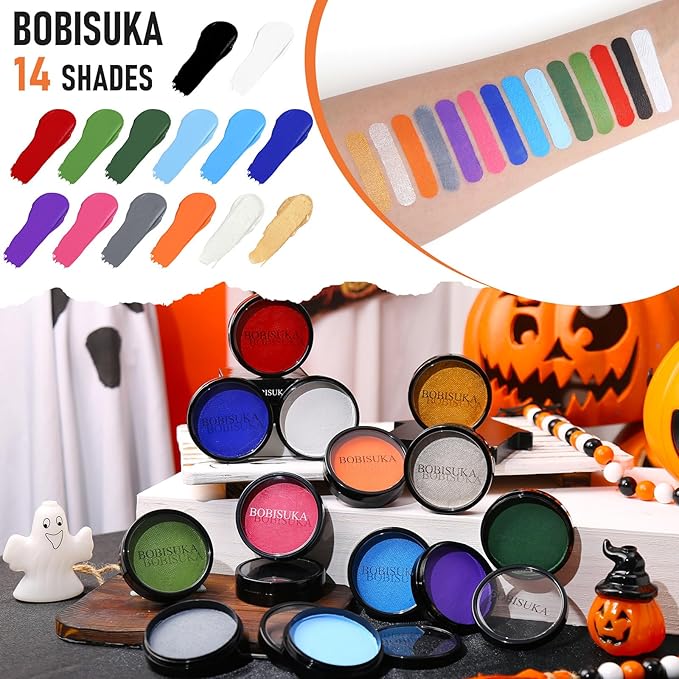 BOBISUKA Light Blue Face Body Paint, Water-Based Face Painting Kit & Body Paints, Kids Adults Facepaint for Halloween Sally Avatar Corpse Bride Smurf SFX Makeup, Costume Cosplay Party Theater & Stage