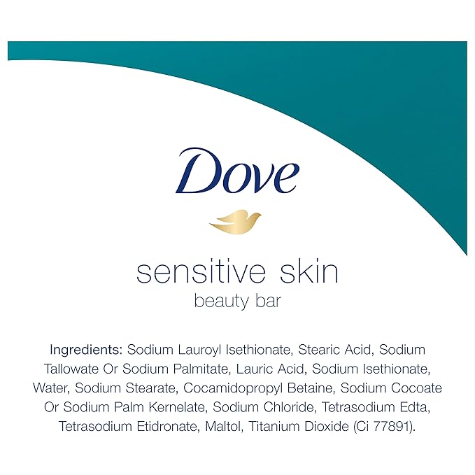 Dove Beauty Bar Gently Cleanses and Nourishes Sensitive Skin Effectively Washes Away Bacteria While Nourishing Your Skin, White, 3.75 Oz, 6 Count