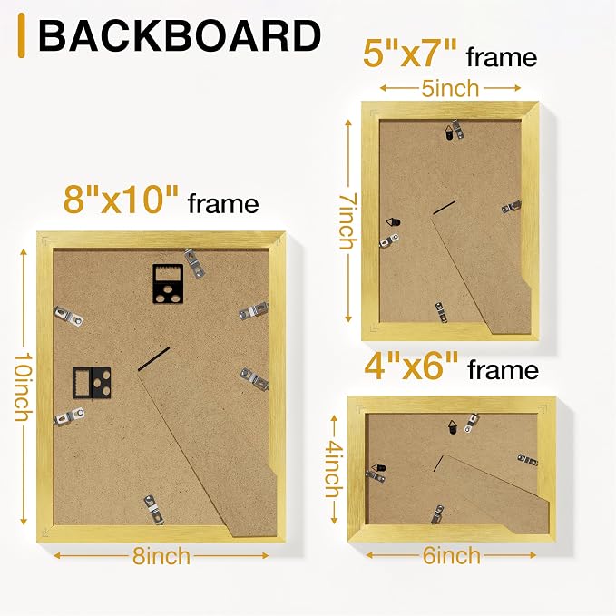 Vittanly 15 Pack Picture Frames Collage Wall Decor, Wall/Tabletop Display | Gold, Multi-Size Gallery Wall Frame Set: 3pcs 8x10, 6pcs 5x7, 6pcs 4x6. Picture Frame Set for Family