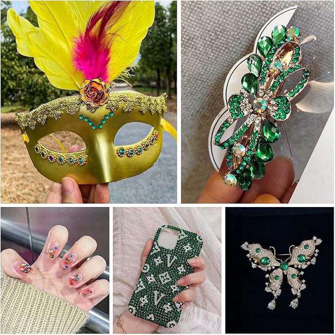Beadsland 8300PCS Flatback Rhinestones, Green Rhinestone Round Crystal Rhinestones for Crafts, Mixed 10 Sizes with Wax Pencil and Tweezer Kit, SS3-SS30, Emerald