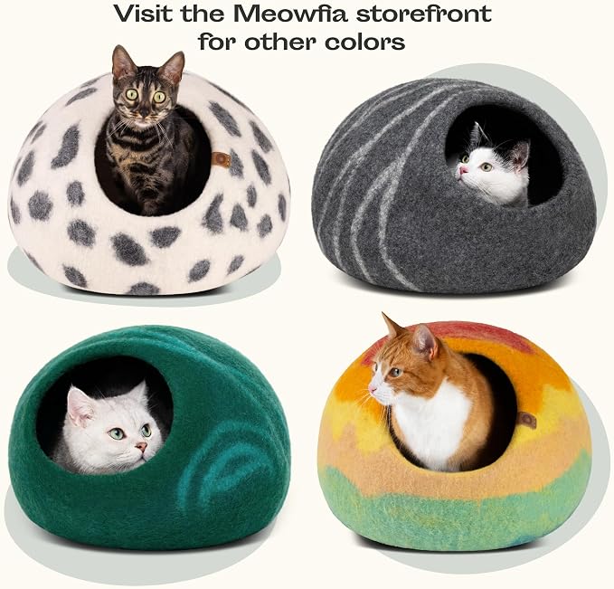 Cat Cave - Merino Wool Bed for Indoor Cats (Slate Grey, Large) | Cat Bed Enclosure, Premium Felt, Handmade, Super Soft, Lightweight, Breathable, Adjustable Shape