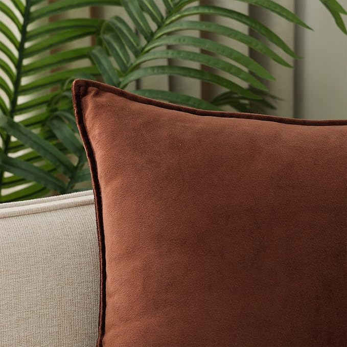 JIAHANNHA Velvet Brown Throw Pillow Covers 16”x16”Pack of 2 Soft Decorative | Square Cushion Covers for Couch Sofa Bed Livingroom Car Home Decor,40x40Cm