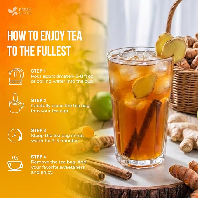 FreshDrinkUS, Premium Turmeric Ginger Cinnamon Tea Bags | 75 Tea Bags | Herbal Spice Tea Blend, Naturally Caffeine Free, Warm & Aromatic Flavor, 100% Natural Ingredients, Convenient Tea Bags
