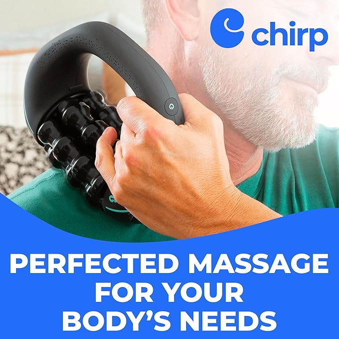 Chirp RPM Mini - Rolling Percussive Massager, Percussive Therapy, Whole Body Relief, Deep Tissue and Muscle Recovery, Percussion Massage, Rechargeable, Hands-Free Base, Powerful, 3-Speed Spin