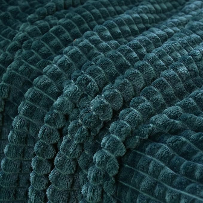 Puncuntex Fleece Throw Blanket Dusty Blue 50"×60" with Square Grid Design | Super Soft Plush Cozy Flannel Throw Blanket Luxury for Couch Sofa Chair