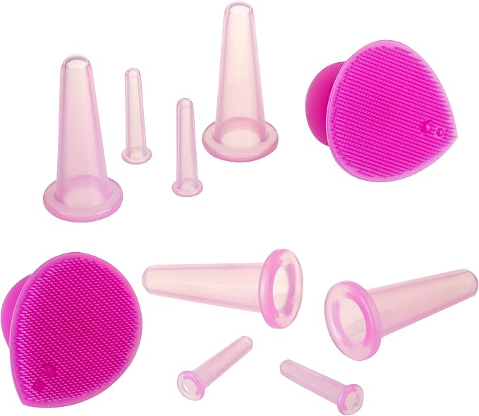 Face Cupping Set - Cupping Therapy Sets - Facial Cupping System - Silicone Massage Cups - Double Chin Reducer - Cupping for Cellulite Kit - Ideal to Shape Your Cheeks and Chin - by Sandine (Pink)