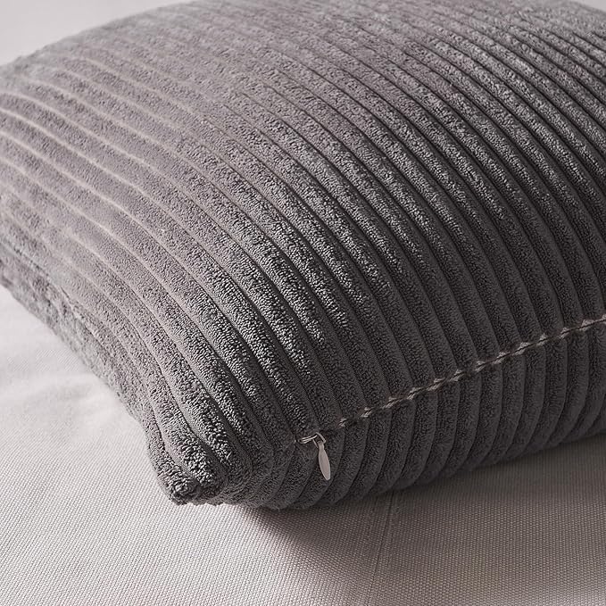 Topfinel Corduroy Throw Pillow Covers Pack of 2 Gray 16"x16" No Insert with Hidden Zipper | Decorative Cushion Covers for Fall, Halloween, Thanksgiving, Christmas