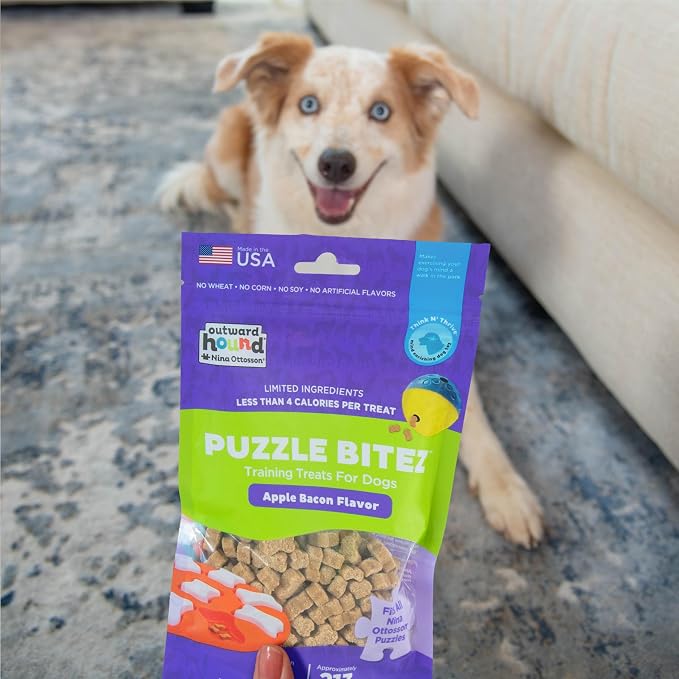 Outward Hound Nina Ottosson Puzzle Bitez Dog Treats, Apple Bacon, 7.5 oz | USA Made, Healthy Bite-Sized Treats for Training Reward & Interactive Puzzle Toys, No Artificial Additives, Dogs & Puppies