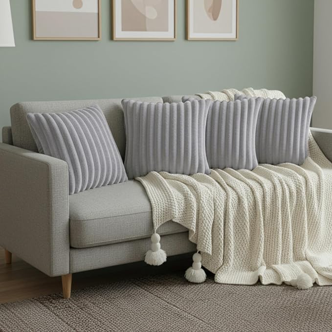 Gray Throw Pillow Covers 18 x 18 Set of 4, Cute Boho Throw Pillow Cover for Couch/Bed, Decorative Pillows Covers for Sofa/Bed, Accent Pillow Covers for Living Room, Rustic/Home/Room Decor