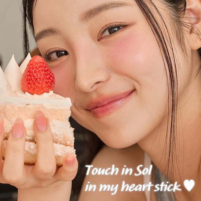 TOUCH IN SOL In My Heart Stick Blush (#Punch Pink) - Pink Cream Blush Stick for Korean Makeup, Lip & Cheek Multi-Use, Blendable Milk Blusher for Dewy Glow, Kbeauty (0.21 Oz)