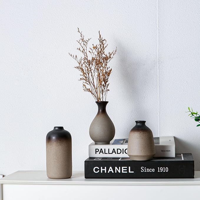 Tanvecle Rustic Ceramic Bud Vase Set of 11, Small Vases for Pampas Grass, Flowers, Modern Farmhouse for Home Decor, Vintage Decor, for Living Room, Dining Table & Shelves