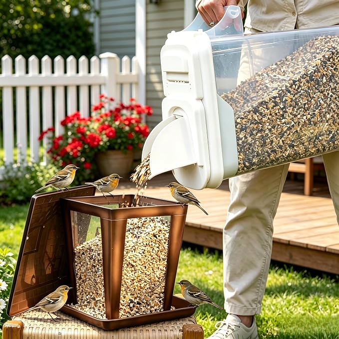 Pet Food Storage Container 16 Quart, Large Capacity Grain Bin with Easy Pour Spout, Airtight Bird Feeder and Dog Cat Treats Dispenser for Kitchen Pantry Organization