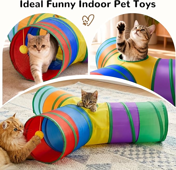 Tempcore Cat Tunnel, 3-Way Collapsible Toy, Large Size Rainbow