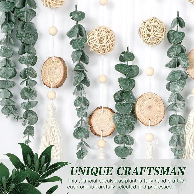 Sggvecsy 21’’ Eucalyptus Wall Hanging Decor Artificial Eucalyptus Plant Fake Greenery Leaves Boho Wall Decor with Wooden Stick for Bathroom Bedroom Kitchen Rustic Farmhouse Home Living Room Decoration