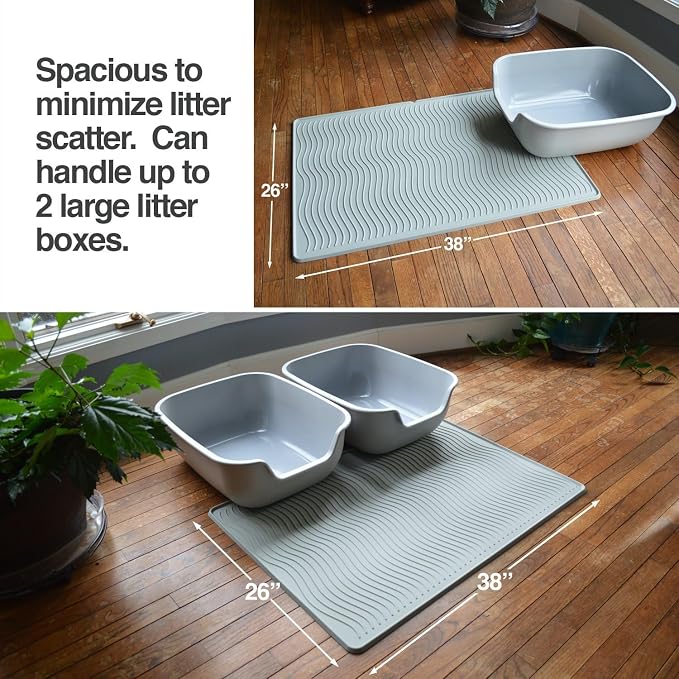PetFusion ToughGrip Waterproof Cat Litter Matt with Inner Channels & Raised Outer Lip | XL | Premium Grade Silicone | Housebreaking Cat Supplies Needs | Features Inner Channels and Raised Outer Lip for Housebreaking Needs