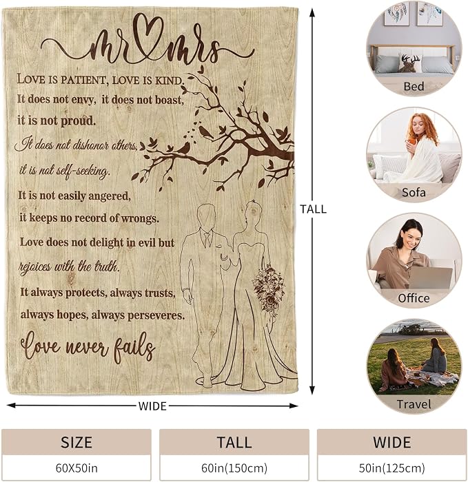 Wedding Gifts for Couples, Bridal Shower Gifts for Bride to Be Soft Blanket | Anniversary Mr and Mrs Gifts, Wedding Gifts for Newlyweds Wedding Throw Blanket 60*50 Inch (Wood)