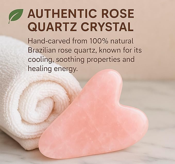 DoSensePro Rose Quartz Gua Sha Facial Tool Heart-Shaped Crystal for Puffiness, Lymphatic Drainage & Facial Sculpting – Hand-Carved Brazilian Stone for Face, Neck & Body