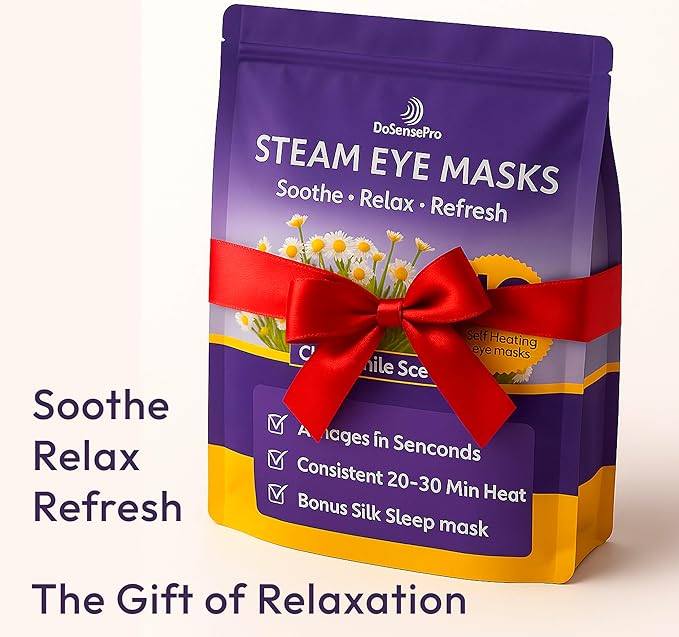Steam Eye Mask - 16 Pack Chamomile Self-Heating Warm Compress for Dry Eyes, Puffy Eyes Relief, Cornea Care, and Relaxation – Soothing & Comfortable Heated Eye Pads