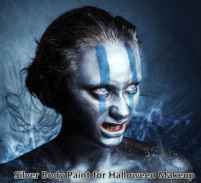 Go Ho Pearl Silver Face Body Paint Stick,Water Based Washable Face Paint Stick,Non-toxic Full-coverage Cream Silver Body Paint for Halloween Costumes Cosplay SFX Makeup