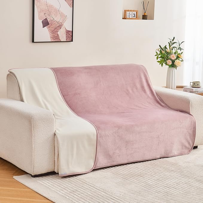 Waterproof Blanket Bed Cover 80"x90" for Adults or Pets, Dusty Pink | Soft Pet Blanket for Dogs Cats, Reversible Leakproof Blanket for Bed Couch Sofa, Furniture Protector