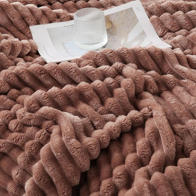 Chocolate Throw Blanket for Couch Sofa 60x80 inches Striped Design | Fleece Blankets Room Home Decor Lightweight Plush Soft Cozy Gifts for Women Mom