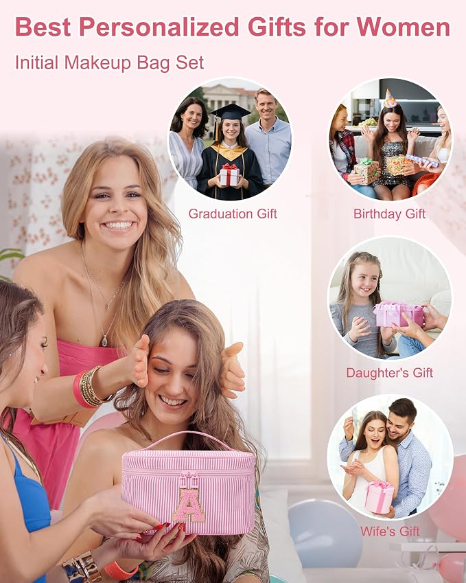 MONSTINA Period Bag Sanitary Napkin Storage Bag|Tampon Pouch Portable Feminine Care First Period Kit for Teen Girls Women Gift for Her Monogram Initial Cute Toiletry Bag,2PCS Pink P