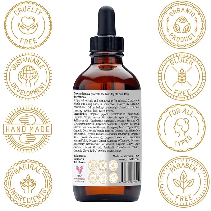 Laritelle Organic Hair Growth Set Shampoo 17 oz + Conditioner 16 oz + Hair Loss Treatment 4 oz Ayurvedic Herbs, Lavender, Ginger, Rosemary NO GMO, Sulfates, Gluten, Alcohol, Parabens, Phthalates