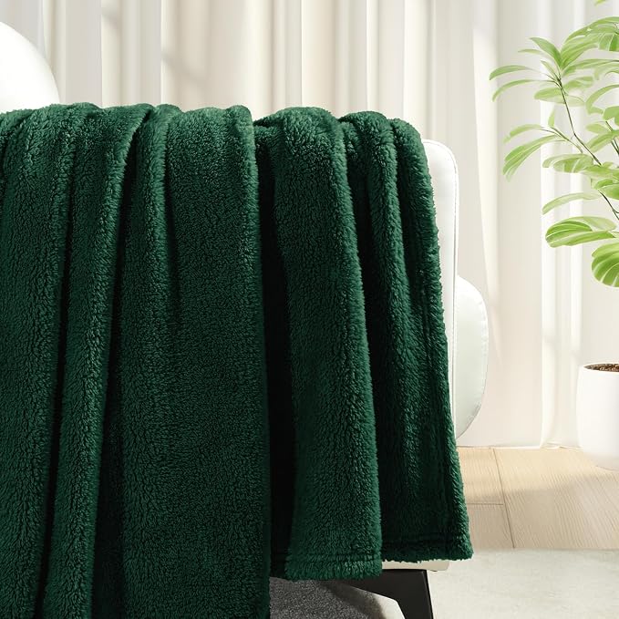 Exclusivo Mezcla Soft Plush Fleece Queen Size Blankets for Bed Living Room | Lightweight Fuzzy Fluffy Large Blanket for All Seasons, Cozy Velvet for Women Men, Machine Washable, 90"x90", Forest Green
