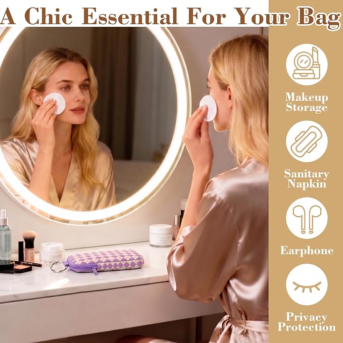 2 Pack Portable Tampon Holder Zippered Pouch with Snap Hook, Waterproof Travel-Friendly Discreet Period Bag, Feminine Products Organizer for Women Purse (Diamond(Purple+Blue)
