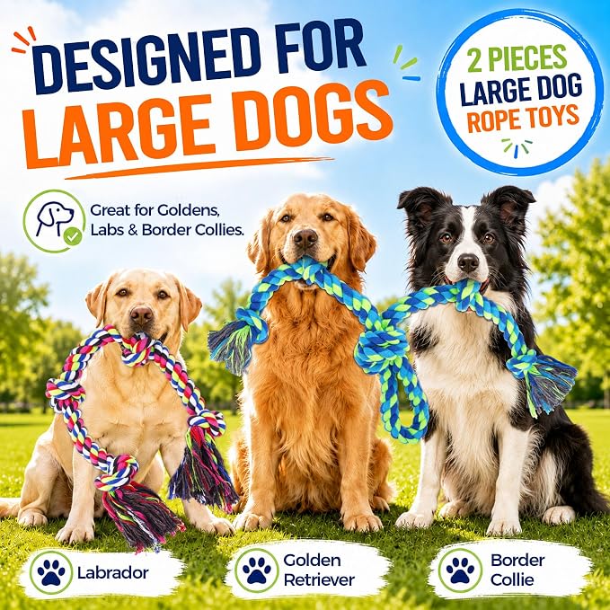 Tough Dog Rope Toys for Aggressive Chewers, Tough Tug of War Dog Toys for Large, Medium & Small Dogs – 5 Pack Including 2 Ropes & 3 Supplies