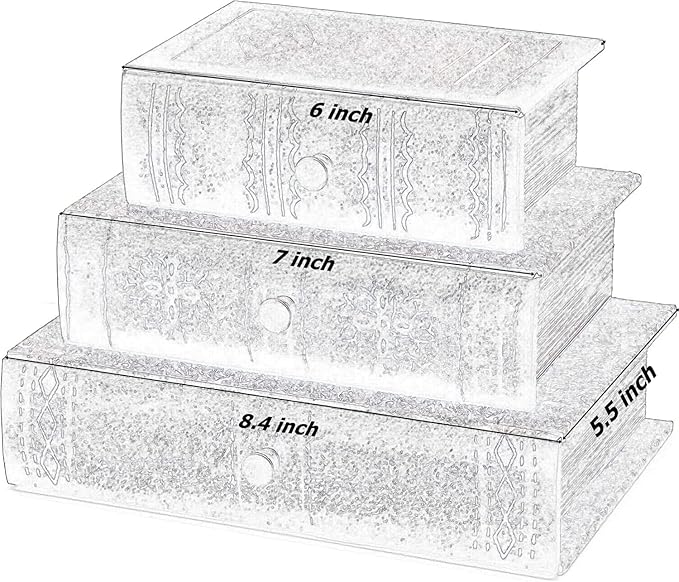 Bellaa 21093 Decorative Book Box with Drawers Hidden Storage Trinket Vintage Antique Flux Leather Wooden Boxes Organizer Retro Farmhouse Boho Home Decor 8 by 6 Inches