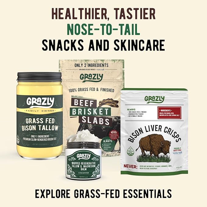 Grazly Whipped Beef Tallow for Skin w/Dead Sea Magnesium, Manuka Honey, Jojoba Oil & Vanilla - Grass Fed Beef Tallow Balm - Body & Face Moisturizer for Dry, Sensitive Skin - 2.5oz