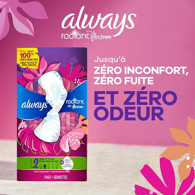 Always Infinity Feminine Pads for Women, Flexfoam Pads with Wings, Size 2, Heavy Absorbency, Unscented, 96 Count (Pack of 2)