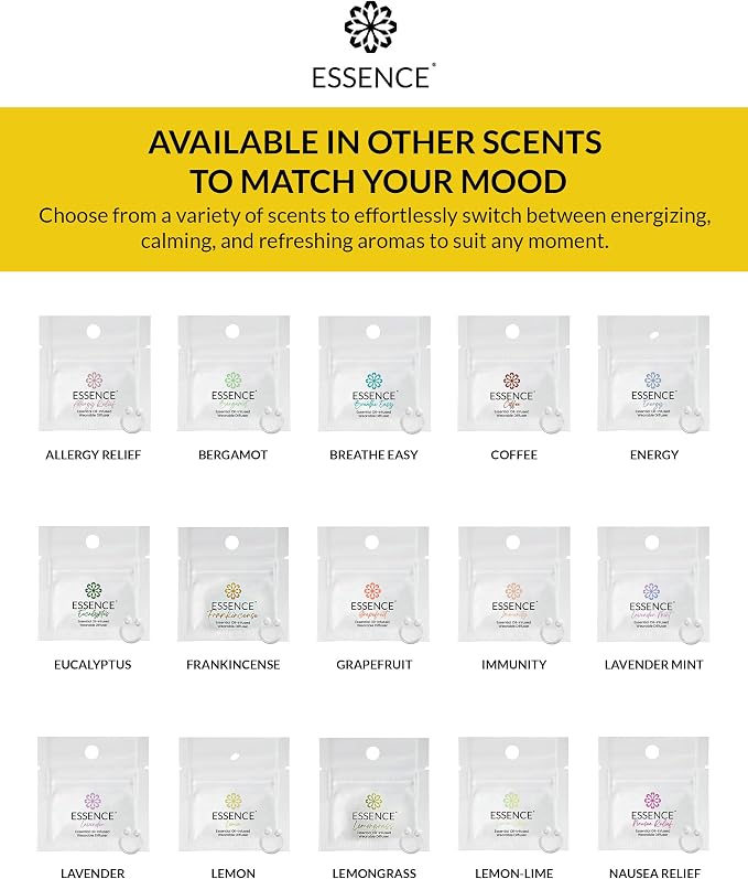 Essence Wearable Aromatherapy Nasal Diffuser – Lemon Essential Oil Nose Ring Silicone Inhaler for Stress & Mood Support - Made in USA & Travel-Friendly
