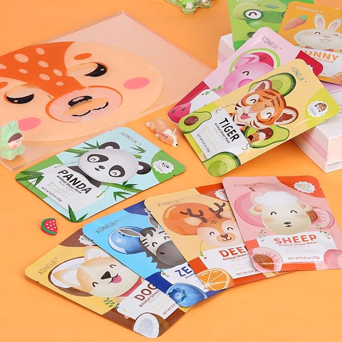 9 Pack Animal Face Masks Skincare for Kids, Bulk Sheet Hydrating Face Mask for Kids Skin Care, Collagen Face Mask for Teens Women, Easter Basket Stuffers, Spa Party Gifts for Teen Girls