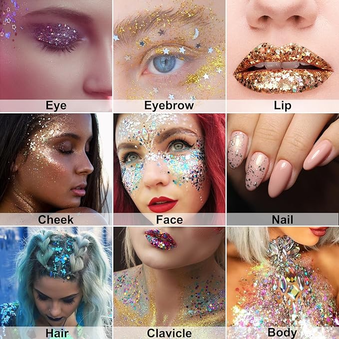 Body Glitter Stick, Purple Glitter Wax Stick for Hair and Face, Waterproof & Long-Lasting Sparkle Chunky Glitter Mermaid Rave Makeup for Singer Concert & Festival Rave Accessories