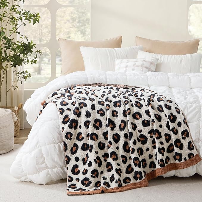 Snuggle Sac Leopard Throw Blanket for Couch Bed Sofa 50x60 inches, Orange Brown Leopard Blanket Ultra Soft Cozy Blankets for Women Mothers Birthday Gifts
