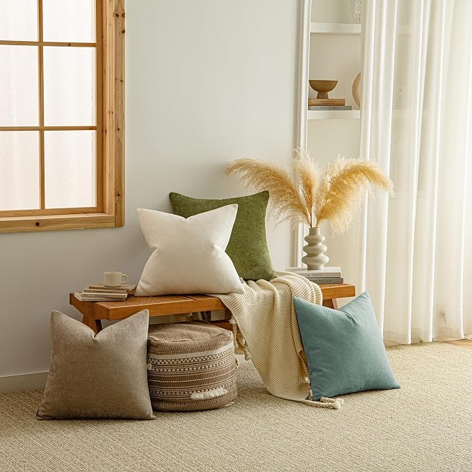 a moment Pack of 2 Decorative Chenille Throw Pillow Covers with Twill Cushion Covers for Sofa Living Room Couch Bed 20x12 Inch Teal