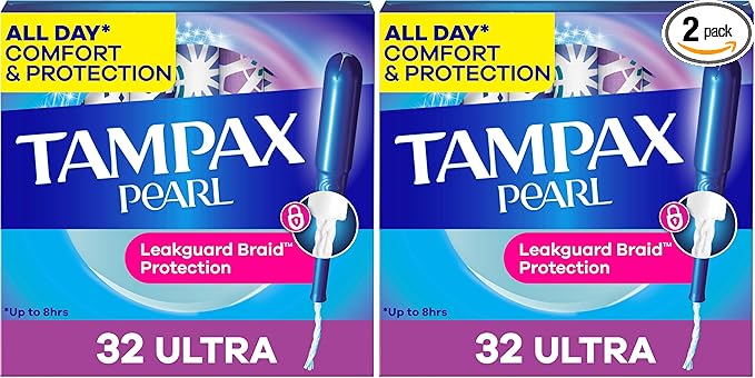 Tampax Tampons Ultra Absorbency | Unscented | Leakguard Braid | 32 Count | Pack of 2