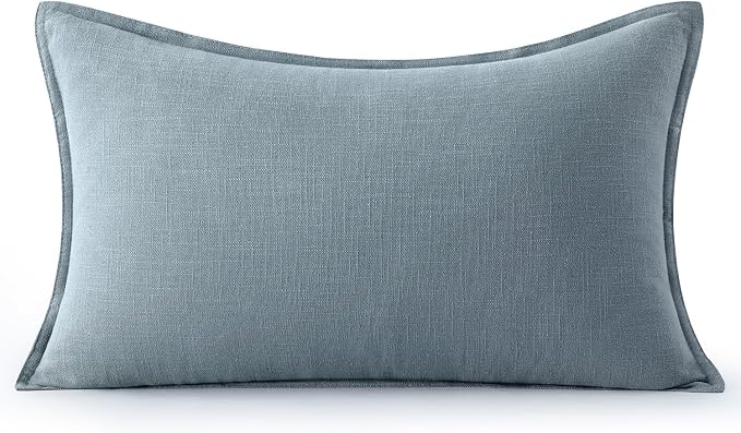 MIULEE Decorative Linen Lumbar Pillow Cover 12x20 Inch Blue Grey | Boho Farmhouse Couch Long Throw Pillow for Bed, Pack of 1 Accent Coastal Modern Pillowcase, Sofa Livingroom Home Decor