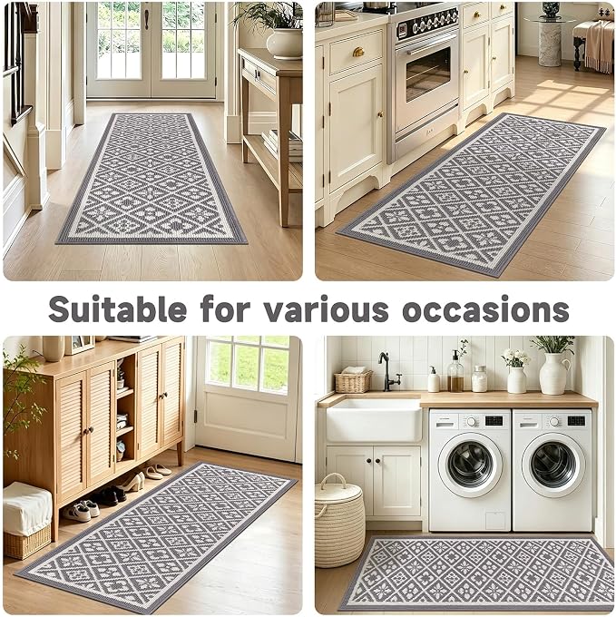 Ileading Hallway Runner Rug 2x6 ft,Washable Indoor Grey Carpet with Non Slip Rubber Backing,Low Pile Durable Kitchen Floor Mat for Laundry Entryway Door & High Traffic Areas