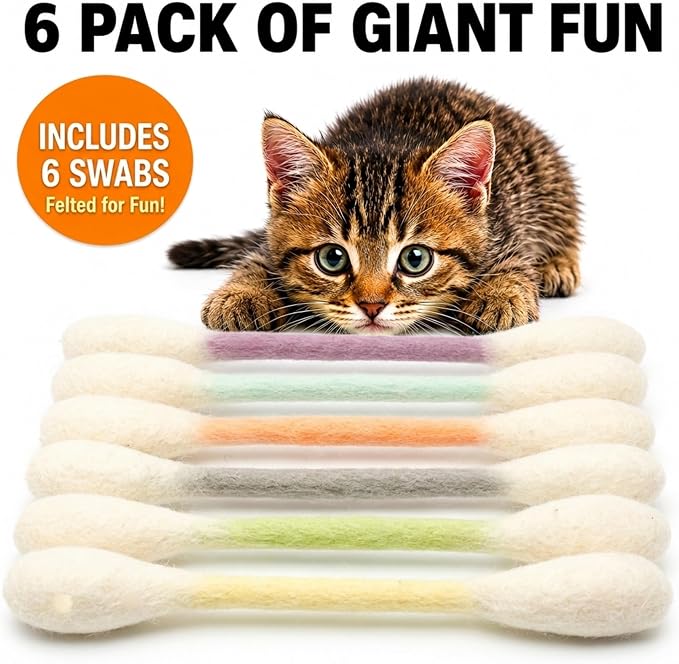 Glaciart One Swabs Cat Toys with Catnip - 6 Pk | Durable for Chew, Cute Cat Toys Interactive Kitty for Boredom, Exercise, & Play | Filled w/Organic Catnip for Anxiety & as Digestive Aid | Gift Idea