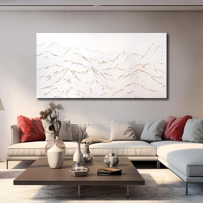 Belmrxne Mountain Wall Decor White Wall Art Abstract Landscape Canvas Painting Wall Prints Artwork for Living Room Bedroom Dining Room Office Home Decor 24x48 Inch