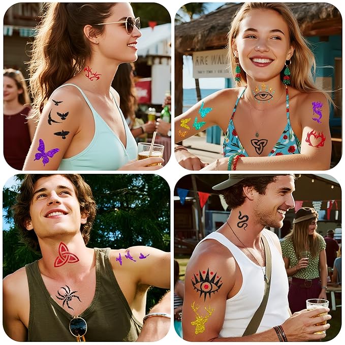 Temporary Tattoo Markers for Skin, 12 Metallic Body Markers for Temporary Tattoo Stencils for Kids Adults, Flexible Brush Tip, Bright Colors, Cosmetic Tattoos Pens for Kids Adults, DIY Body Art Set