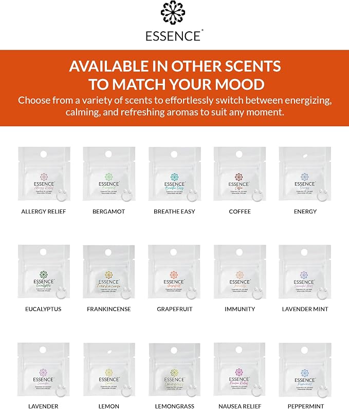Essence Wearable Aromatherapy Nasal Diffuser – Orange Essential Oil Nose Ring Silicone Inhaler for Stress & Mood Support - Made in USA & Travel-Friendly (3 Pack)