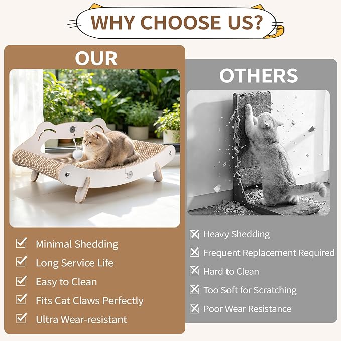 Sisal Cat Scratcher Bed, 3-in-1 Cat Lounger and 23.6" Large Scratching Pad with Hammock for Indoor Cats, Durable Wooden Frame & Natural Sisal Scratcher, Furniture Protector