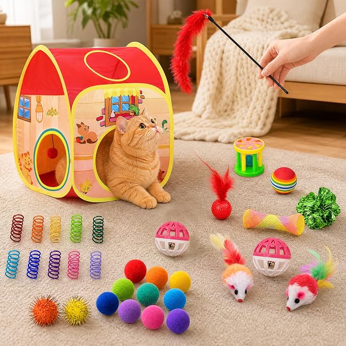 AILUKI 33PCS Cat Toys Variety Pack for Indoor Cats, Kitten Toys Cat Tunnel