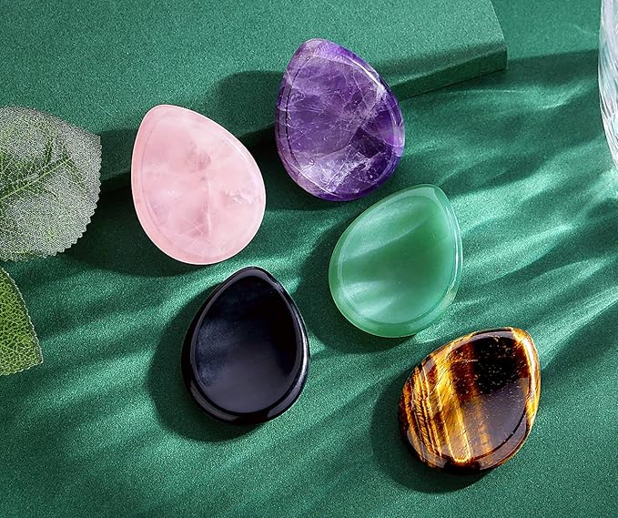 QINJIEJIE 2PCS Crystals Thumb Worry Stones for Anxiety Lapis Lazuli Obsidian Hand Carved Worry Stone Pocket Gemstones Meditation Crystal Reiki Relax Palm Stone Gift for Men