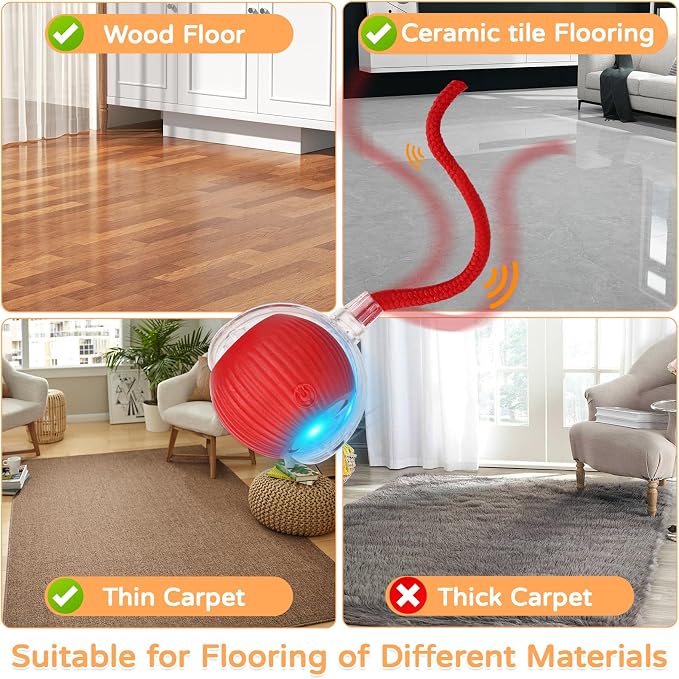 Goosheep 2PK Automatic Rolling Interactive Cat Toys Ball for Indoor Cat Dog | Red&Grey, 3 Modes, LED Light, 360° Smart Automatic Rolling, Suitable for Multi-cat Families, for Indoor Cats and Small Dogs